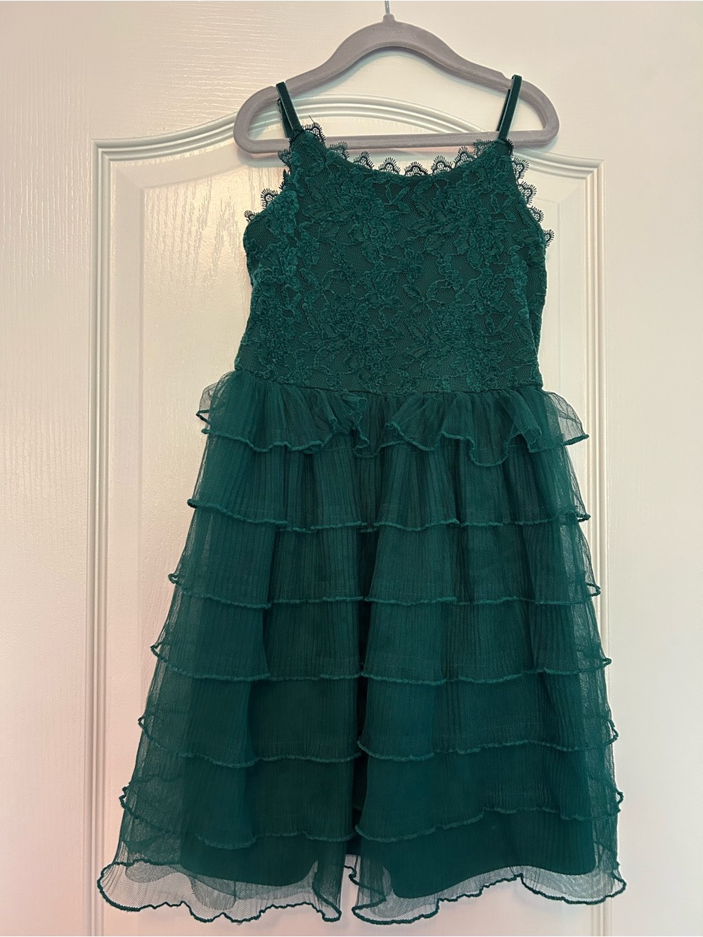 Cat & Jack Girls Emerald Green Lace & Tiered Tulle Dress